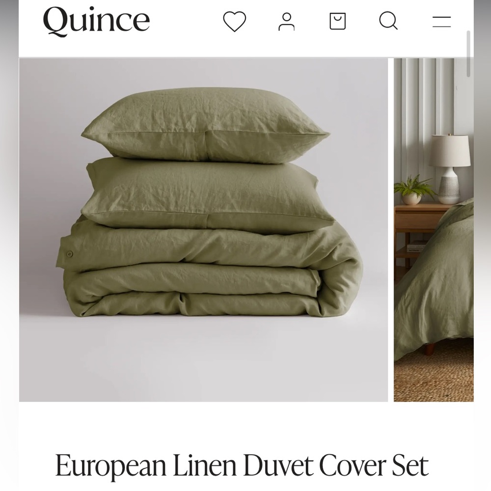 Olive Green Linen Duvet Cover Set Full/Queen